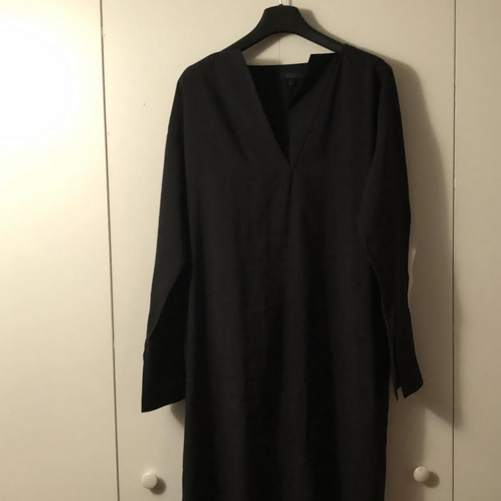 Cos black midi dress with v neck